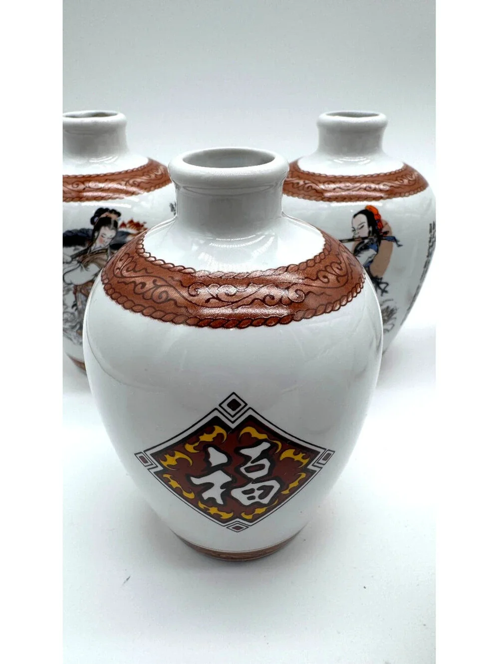 Vintage Taiwan Eight Immortals Porcelain Liquor Bottles Set 7/8 ROC - Beautiful